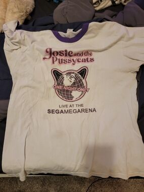 Augusta Sportswear White Graphic Cat Tee with Purple Trim